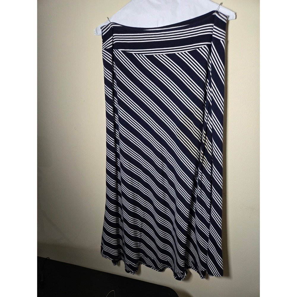 Talbots Maxi Skirt Women's Navy White Striped Petite Knit Cotton Blend Excellent